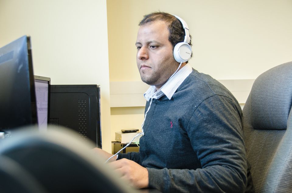 Employee with a headset on taking a call